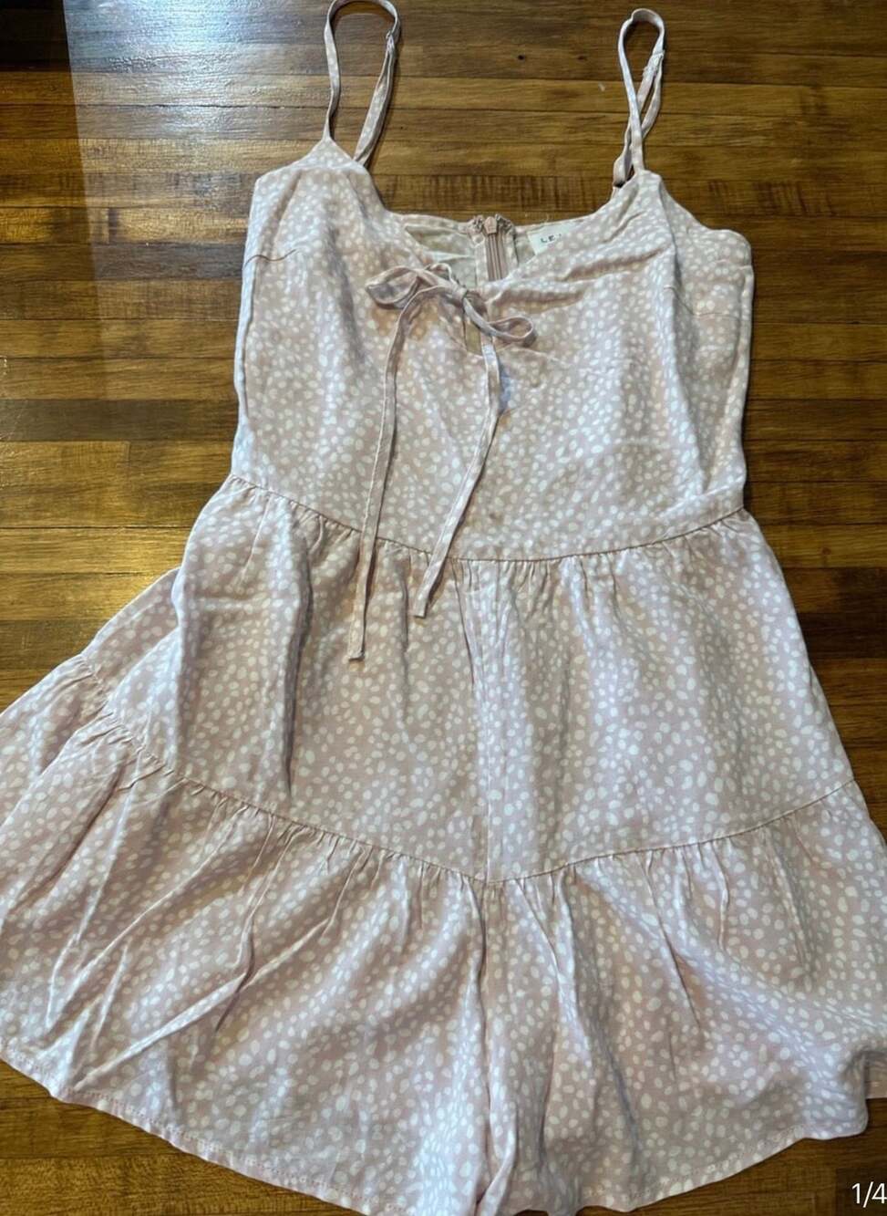 Le Lis Collection Pink Polka Dot Tie Front Tiered Mini Romper Size S (k1)